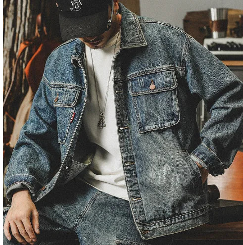 Men's Vintage Washed Denim Jacket for Spring 2023