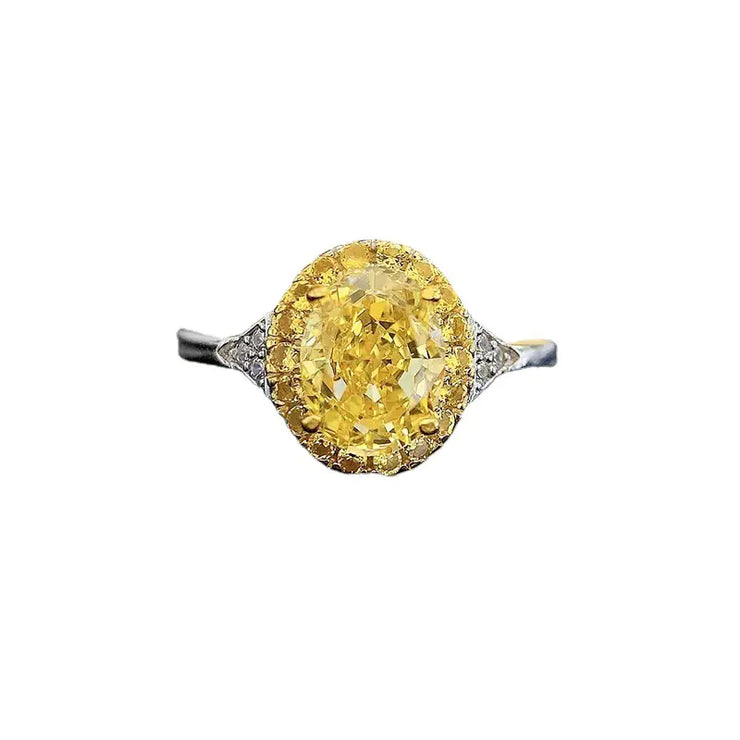 Simple Yellow Diamond Egg-Shaped Inlay Ring